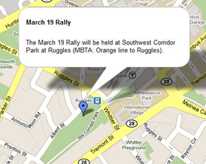 Map of March 19 2011 rally in Boston