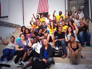 Northwest Bronx students Gaza Aug. 2 rasied fists