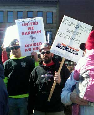 Iron workers show labor solidarity in Madison, Wis., 02-19-11